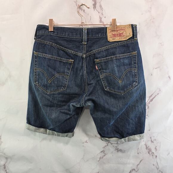 Levis Shorts Mens 34 511 10 Inch Bermuda Button Fly Dark Wash Cuffed - Picture 1 of 11